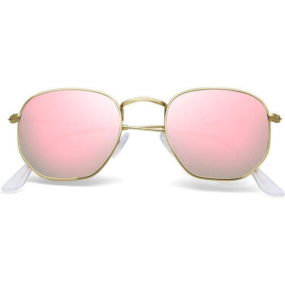 Unisex Gold/Pink Trendy Square Hexagonal Mirrored Sun Glasses UV Protection main image 6